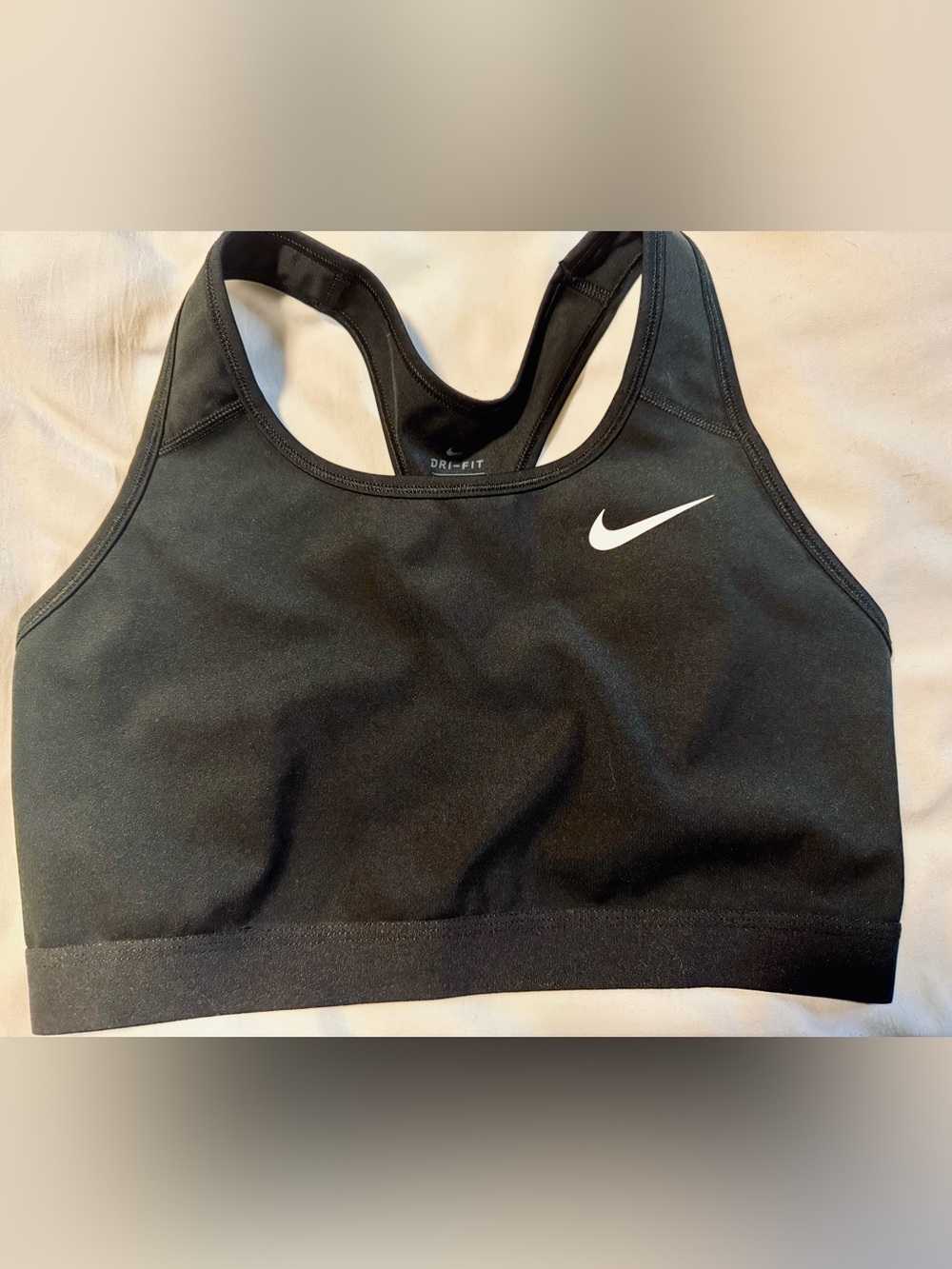Nike Black Dri-FIT Supportive Racerback Sports Bra with White Swoosh